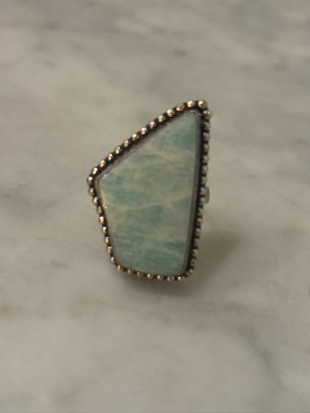 Sterling silver Larimar natural stone large artisan geometric cocktail ring